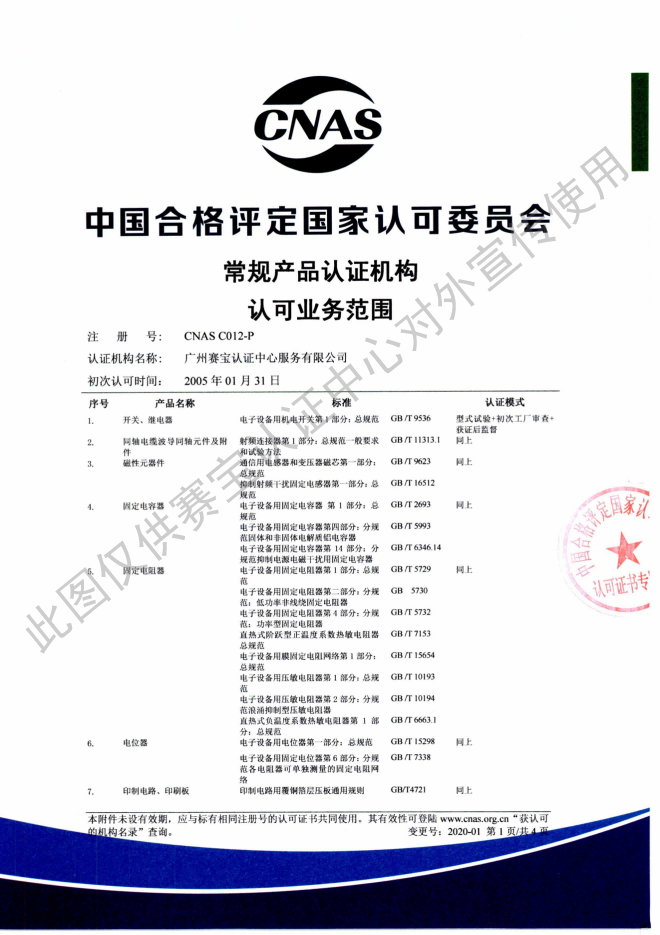 CNAS产品认证认可证书及附件02